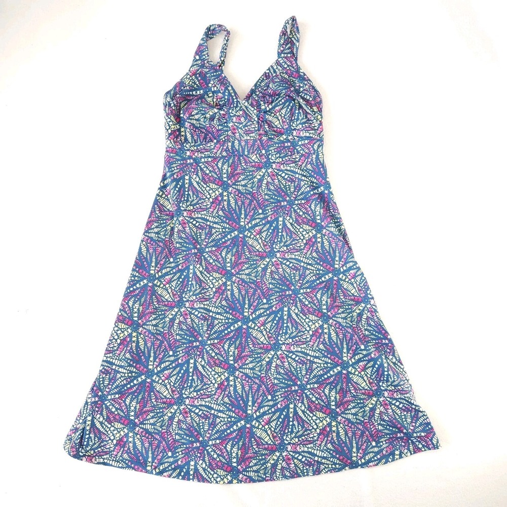 Patagonia Blue Floral Organic Cotton Dress V-Neck A-Line Strappy XS - Picture 4 of 8
